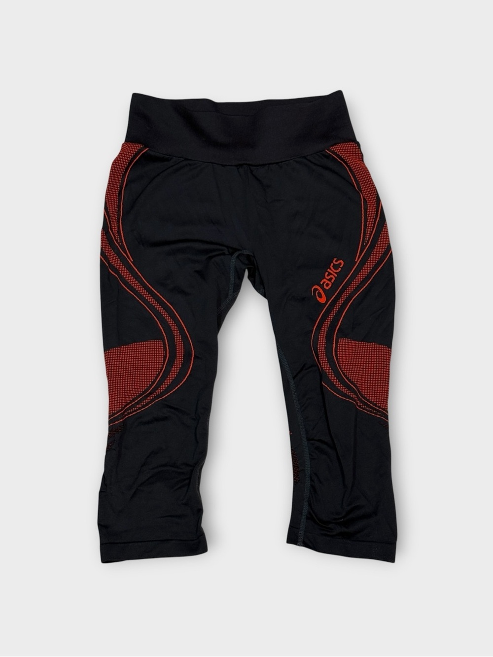 Asics Black & Red Graphic Compression Capri Leggings — Size S
